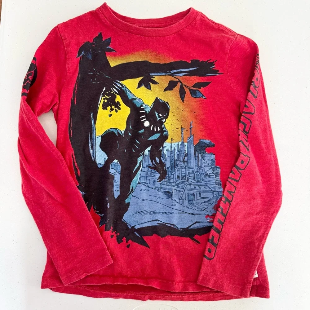 GAP Kids Red Black Panther Long Sleeve Tee - MEDIUM